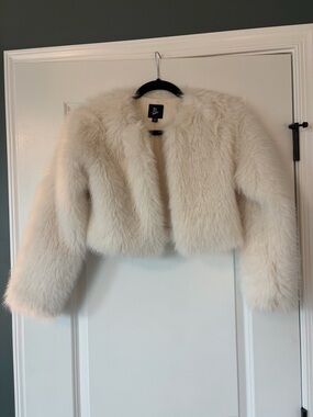 Art Class Cream Faux Fur Cropped Jacket